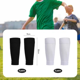 Kids Football Sock Sleeves, 4 Pairs Team Leg Sock, Soccer Shin Guards Sleeves Elastic Soccer Shin Guards Sleeves Sleeve Cut Football Socks for Football Games Beginner (2 Black and 2 WHite）