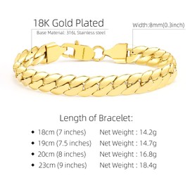CaptainSteeL Cuban Bracelet for Men and Women, 7/7.5/8/9inch Stainless Steel Bracelet, Gold Plating/Stainless Steel Fashion Jewelry Bracelet, Holiday Gift with Flannel Bag, 9in, Stainless Steel, no