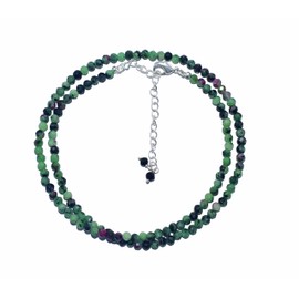 Sunshinegems Natural Ruby Zoisite Gemstone Full Beads Crystals Dainty Necklace Jewelry Gift for Women, Birthstone,Healing Stones, 18 inch