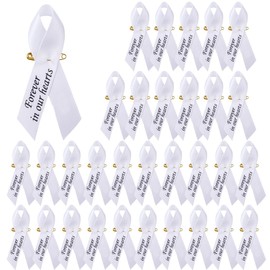 OYZOQ Mourning Bows with Text, for Funeral Funeral Accessories and Funeral Bows, White, Pack of 30