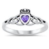 CloseoutWarehouse Simulated Amethyst Cubic Zirconia Wicca Claddagh Heart Ring Sterling