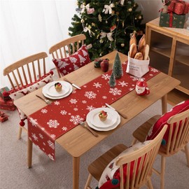Christmas Table Runner Red 13.4 x 74 Inch Rustic Holiday Farmhouse Snowflakes Winter Table Cloth for Indoor Outdoor Xmas Party Dining Table Decorations