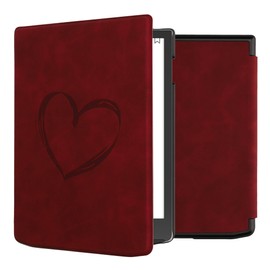 kwmobile Cover Compatible with Pocketbook InkPad 4 / Color 3 / Color 2 / Vivlio InkPad 4 / InkPad Color 3 Cover - eReader Case - Brushed Heart Dark Red