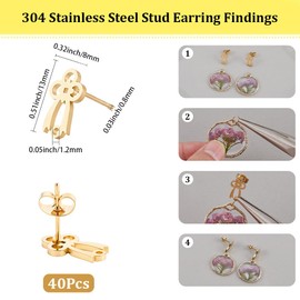SUNNYCLUE 1 Box 40Pcs Bow Earring Stud Bowknot Earring Posts Gold Metal Stainless Steel Coquette Bows Tie Shaped Loop Dangle Studs Post Ear Findings with Loop for Jewellery Making Craft Accessories