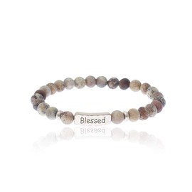 NTLX Christian Bracelets for Women – Blessed Bracelet – Natural Stone Stretch Prayer Bracelet – Inspirational Message Jewelry - Great Gift (Brown/Beige)