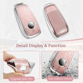 Coverforkey for Mercedes Key Fob Cover with Fashion Braided Keychain, Enchanting Diamond Patterns Soft Case for A C E G S Class CLA/K/S E43 GLA/B/C/E/K/S GT SLC/K/S (Pink, B)