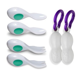 Twin-Pack of The doddl Baby Spoon and Fork Set with Travel Case (2 Spoons, 2 Forks, 2 Cases) Baby Cutlery, Utensils, Weaning Cutlery, Travel Cutlery, Baby Essentials 6+ Months. Aqua