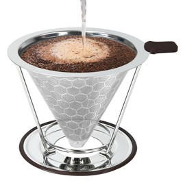TECHSHARE Pour Over Coffee Dripper, Coffee Filters with 800 Mesh Steel Mesh Optimize Extraction For Rich Coffee Flavor, Stainless Steel Filter, Paperless Pour-over Coffee Maker