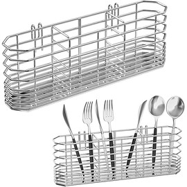 304 Stainless Steel Utensil Holder, Dish Drying Rack, Kitchen Utensil Organizer, Knife and Fork Drainage Rack, Kitchen Drainage Basket Accessories, with Hooks, Rust Proof, Color-Silver