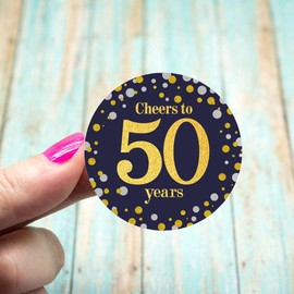 Black and Gold Cheers to 50 Years Sticker Labels - 50th Birthday Party Favor Stickers - 2 in - 50 Count, Black ,Gold