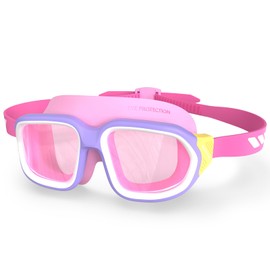 WATERTIME Goggles for Elementary School Children 4 to 12 Years Old UV Protection High Grade Protective Large Frame Swimming Lens (Powder)