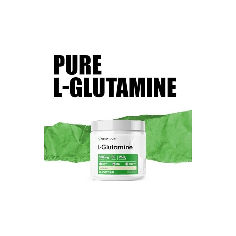 Bucked Up- LGlutamina (5000mg), Esenciales (50 Porciones, 250 Gramos)