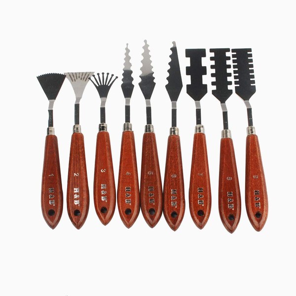 NWFashion Wood Handle Palette Knives 9 Piece Create Texture Spatulas