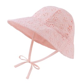 Wide Brim Baby Girl Sun Hat for Toddler Sun Protection Cap Girls Beach Bucket Hats Cotton Infant Flower Hat Summer (1-2 Years, Pink Flower)
