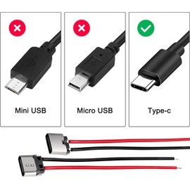 RUNCCI-YUN 20 pieces USB C female 5V 3A 2-pin, 2-wire USB C soldering socket with PD function, 65 mm 24 AWG wires