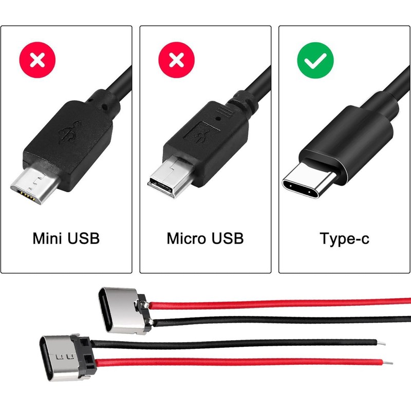 RUNCCI-YUN 20 pieces USB C female 5V 3A 2-pin, 2-wire