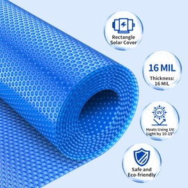 BigXwell Solar Pool Cover, Blue 16-mil 6 x 12 Foot Square Pool Heaters for Above-Ground and In-Ground Pools, 1600 Series Heavy-Duty Insulating Pool Heater Cover for Swimmer