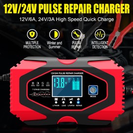 MBUMJPIH Battery Charger 6-Amp 12V and 24V Fully-Automatic Smart Car Battery Charger, Battery Maintainer Trickle Charger, and Battery Desulfator with Temperature Compensation