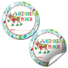Reindeer Munch Christmas Holiday Sticker Labels, 40 2" Party Circle Stickers, Great for Party Favors, Envelope Seals & Goodie Bags by Amanda Creation.