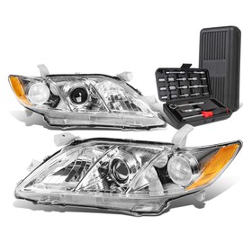 Auto Dynasty Chrome Housing Amber Corner Projector Headlight Lamps+Tool Kit Compatible with Camry 07-09
