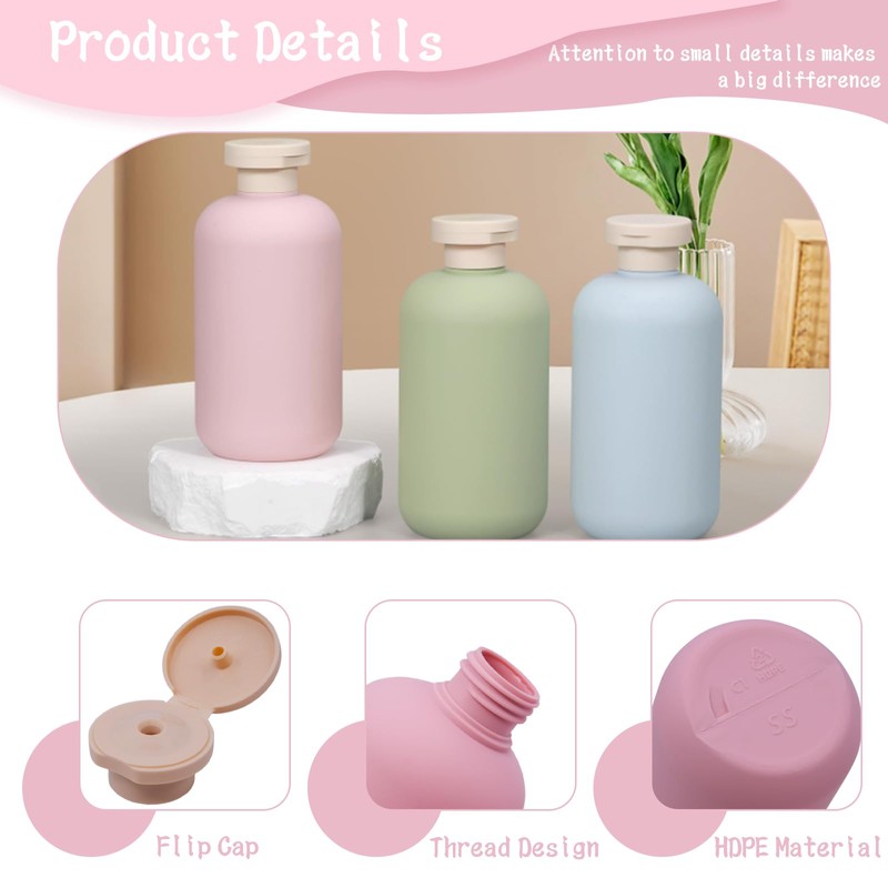 3-Pack Leakproof Travel Bottles - 10 oz Squeeze Shampoo &
