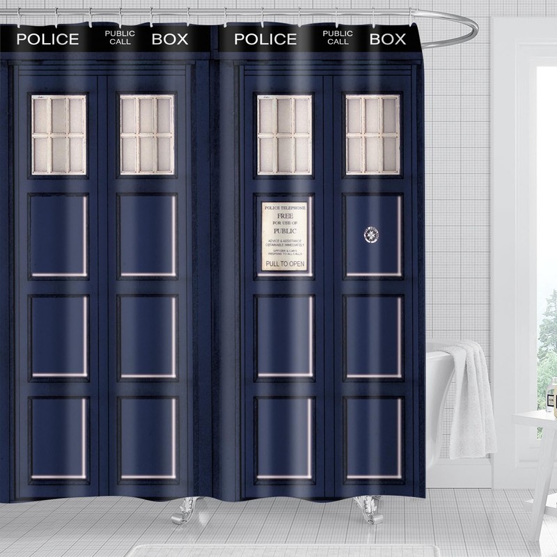 Boyouth Police Box Door Pattern Digital Print Bath Shower Curtains