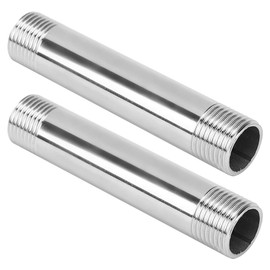 Cikonielf 2Pcs Stainless Steel Pipe Fittings Equal Diameter Threaded Cast Pipe Nipple Connector Pipelines Plumbing Fittings(G1/2 Male Thread)
