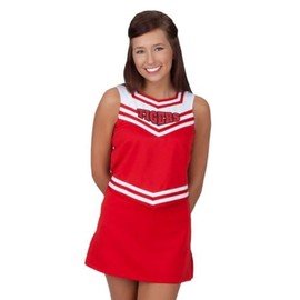 Cheer Fantastic V-Hem Uniform Vest CF1022V2, or Vest/Skirt Set (US, Alpha, 2X, Adult, Red/White)