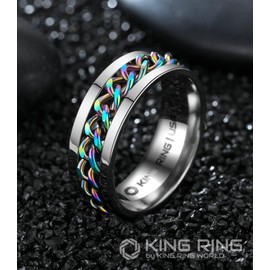 King Ring 8mm Fidget Ring – Spinner Stainless Steel Band for Men & Women with Cuban Chain K01 – Silver Multi 13