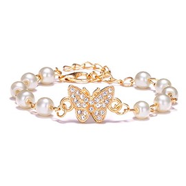COLORFUL BLING Imitated Pearl Butterfly Star Stackable Layered Bracelets Beaded Infinity Eye Cross Charms Bracelet Bangle for Women Statement Jewelry-butterfly