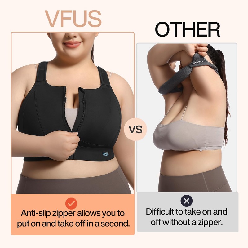 VFUS High Impact Sports Bras for Women Adjustable Zip Front