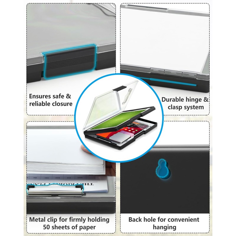 Clearview Clipboard with 2 Storage, Dry Erase 8.5x11 Heavy Duty