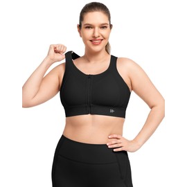Yvette Sports Bra Strong Hold with Front Closure Mesh Back Fitness Running Bra, black, XXL