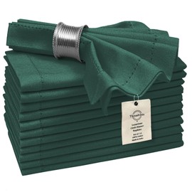 Threadvista 100% Cotton Hemstitch Cloth Dinner Napkins Set of 12 - Perfect for Dining Special Occasions Wedding Holidays Easter - Soft Durable Washable - Elegant Table Cloth Napkins 18x18 Green