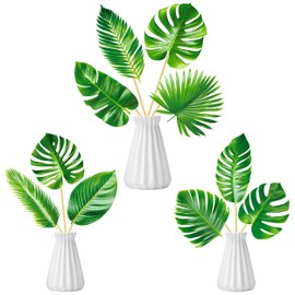 14pcs Palm Leaf Centerpiece Sticks Tropical Party Decorations for Table Green Leaves Theme Centerpieces Hawaiian Luau Party Decorations for Summer Jungle Theme Party Baby Shower Supplies
