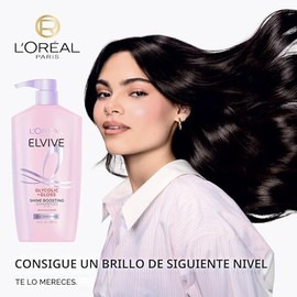 L'Oreal Paris Elvive Glycolic + Gloss Shine Boosting Shampoo and Conditioner Set, limpia y suaviza el cabello opaco y poroso en cabello brillante y br