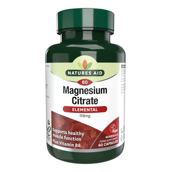 Natures Aid Magnesium Citrate 750 mg Capsules with Vitamin B6, Vegan, 60-Count, 146920