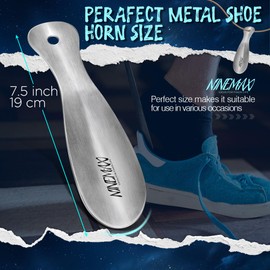 NINEMAX Metal Shoe Horn 7.5'' - Travel Shoehorn Small - Stainless Steel Shoe Horns Travel Size,Short Shoe Spoon for Men Women