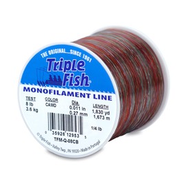 Triple Fish Mono Line, 8-Pound (3.6 Kg) Test, 011 in (0.27 Mm) Diameter, Camo, 1/4-Pound (0.11 Kg) Spool, 1830-Yard (1673 M)