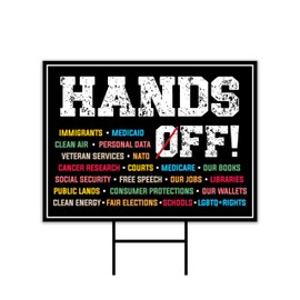 Hands Off Protest Yard Sign - Resist Hate Lawn Sign, Anti-Trump Sign, Resist Racism, Resist Fascism Yard Sign with Metal H-Stake, VP15804 (Multicolor, 36" x 24", Single Sided)
