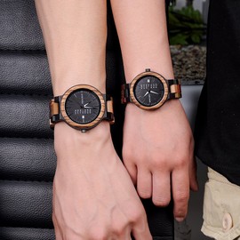 BOBO BIRD Mens Womens Wooden Watch Colorful Wood Watch Day Date Display Multifunction Handmade Quartz Watch Sport Chronograph Unique (Couple)