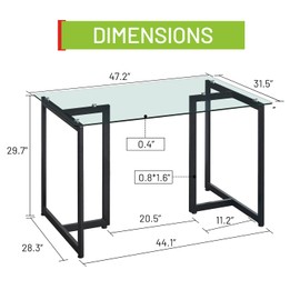 FurnitureR 47" Modern Rectangular Dining Table with Spacious Tempered Glass Tabletop & Black Legs Elegant for Home Kitchen Restaurant