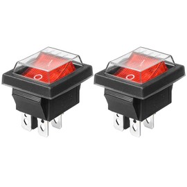 QTEATAK 2Pack KCD4 Red LED ON-Off 4-Pin 2-Position Boat Rocker Switch with Waterproof Protective Cover -16A 250VAC 20A 125VAC DPST Switch, Suitable for Boats, Motorcycles, Cars and Other Vehicles