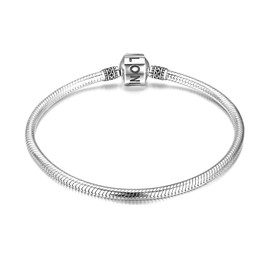 LONAGO Genuine Charm Bracelet 925 Sterling Silver Snake Chain Bangle Barrel Clasp Jewelry Fit Snake Charm Birthday Gift for Women (6.7 inches/17 cm)