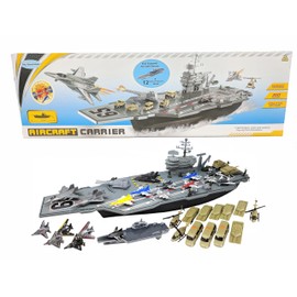 Aircraft Carrier Toy with Warplanes Fighter Jets Launching Planes Catapult Aircraft Helicopters Tanks Trucks Army Men Soliders