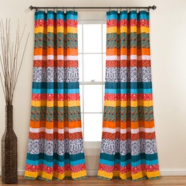 Lush Decor - Cortina de Ventana con diseño Bohemio geomátrico Floral, 132 cm de Ancho x 213 cm de Largo, Turquesa y Mandarina