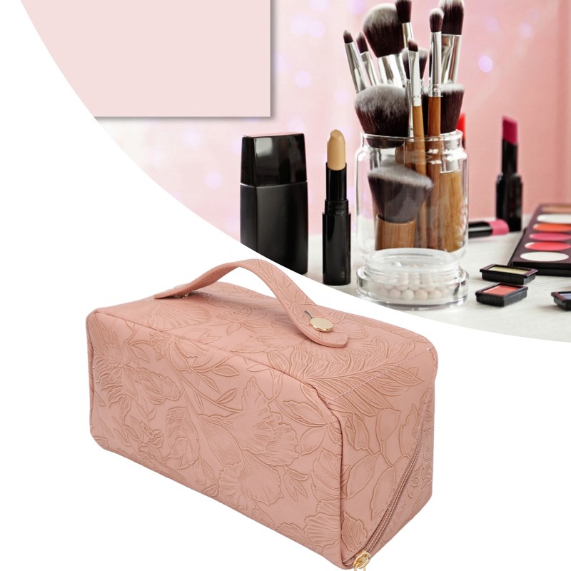 Make Up Cosmetic Bag PU Leather 180 Degree Opening Large