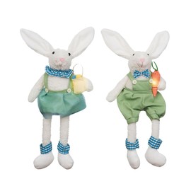 Transpac Adorable White Bunny Rabbit with Egg and Carrot Bag 16 x 6 Plush Decorative Easter Table Top Figurine Shelf Sitters Set of 2