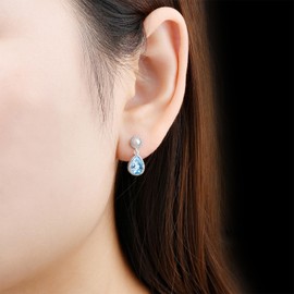 ZhenCai Sky Blue Topaz Drop Earrings for Women Freshwater Pearl Dangle Earrings S925 Sterling Silver November Birthstone Rhodium Plated Fine Jewelry for Gift