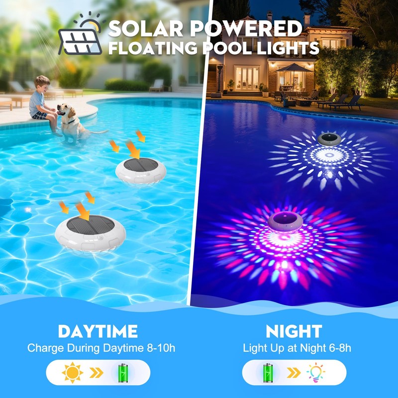 Cootway Floating Pool Lights w/Remote, 6.5 Inch RGB Solar Pool